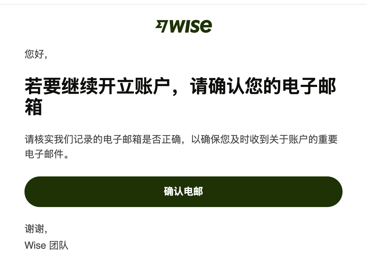 Wise确认邮箱页面